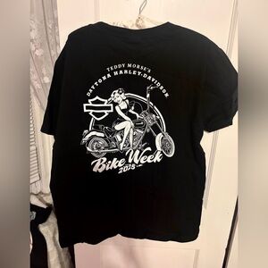 Harley-Davidson Black Tee with White Pin-Up Motorcycle Graphic